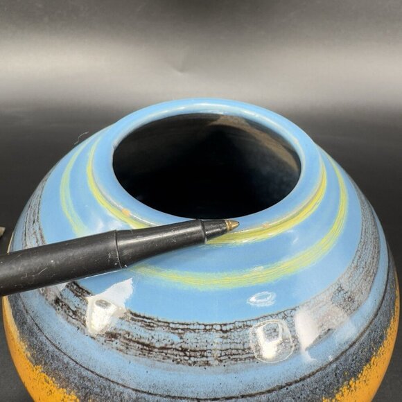 Hand Made Studio Pottery Signed Grammichble Round Bottom Stoneware Vase Vessel - Picture 11 of 12